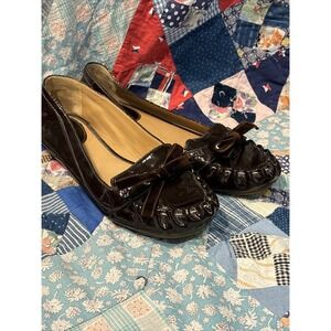 Kate Spade New York Patent Leather Brown Driving Moccasins Shoe Bows Women's 8.5